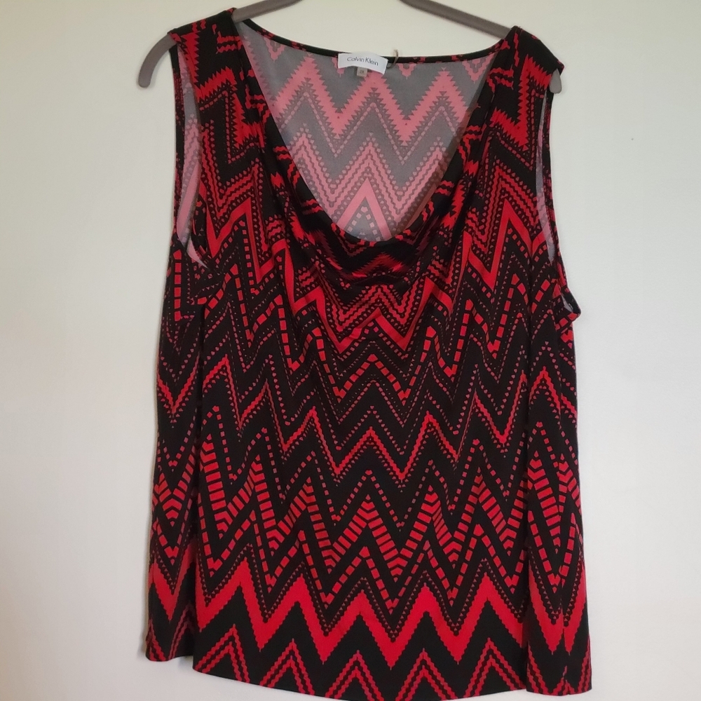 Calvin Klein Blouse Tank 2X Dressy Red Black